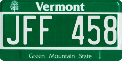 VT license plate JFF458