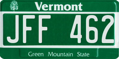 VT license plate JFF462