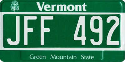 VT license plate JFF492