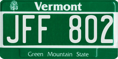 VT license plate JFF802