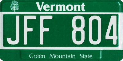 VT license plate JFF804