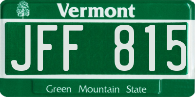VT license plate JFF815