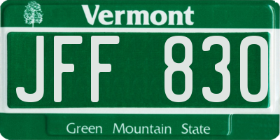 VT license plate JFF830