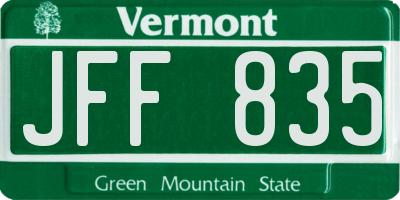 VT license plate JFF835