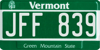 VT license plate JFF839
