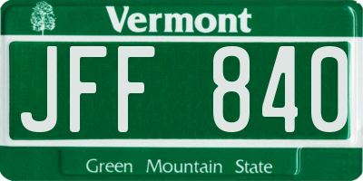 VT license plate JFF840