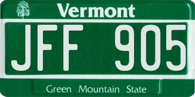 VT license plate JFF905