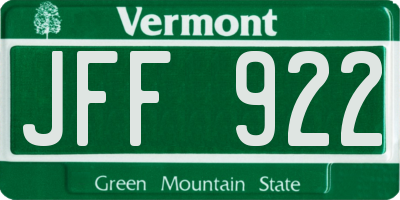 VT license plate JFF922