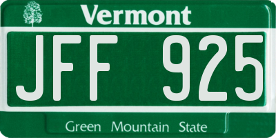 VT license plate JFF925