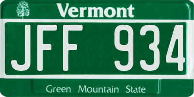 VT license plate JFF934