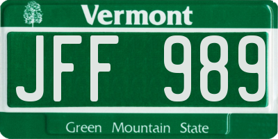VT license plate JFF989