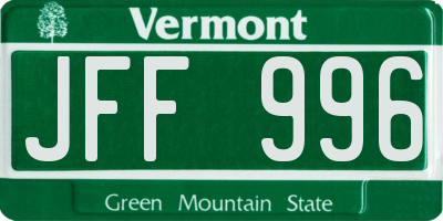 VT license plate JFF996