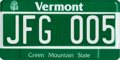 VT license plate JFG005