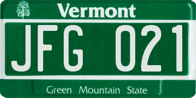 VT license plate JFG021