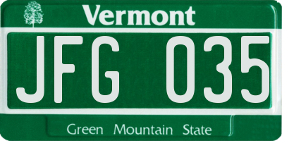 VT license plate JFG035