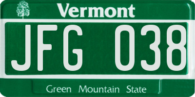 VT license plate JFG038