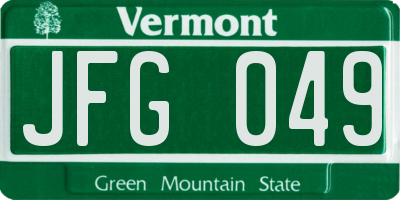 VT license plate JFG049