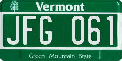 VT license plate JFG061