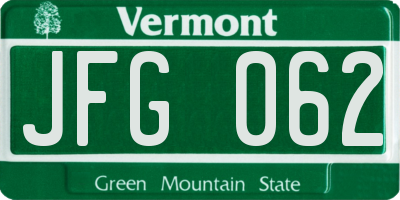 VT license plate JFG062