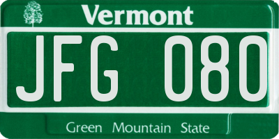 VT license plate JFG080