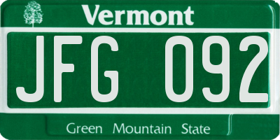 VT license plate JFG092