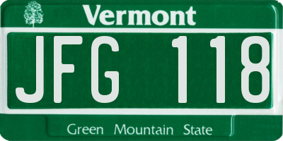 VT license plate JFG118
