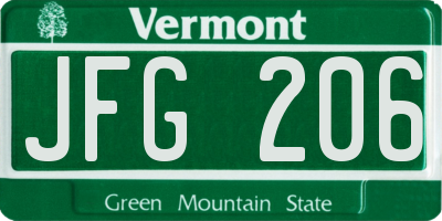 VT license plate JFG206