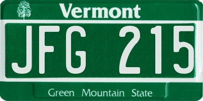 VT license plate JFG215