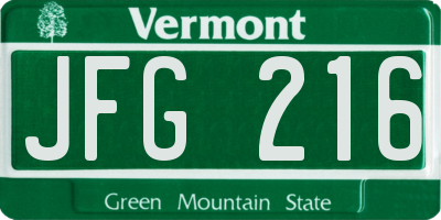 VT license plate JFG216