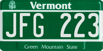 VT license plate JFG223