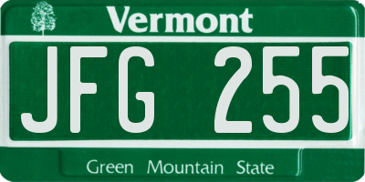 VT license plate JFG255