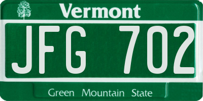VT license plate JFG702