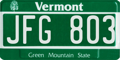 VT license plate JFG803