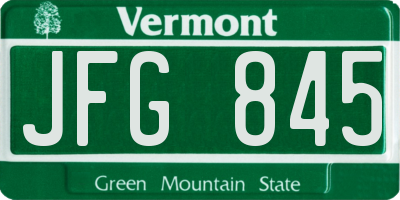 VT license plate JFG845
