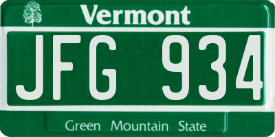 VT license plate JFG934