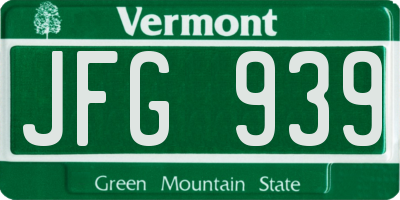VT license plate JFG939