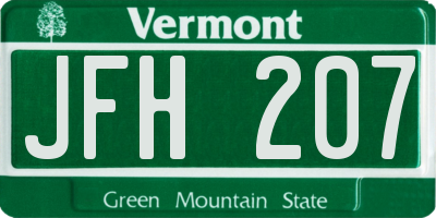 VT license plate JFH207