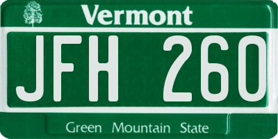 VT license plate JFH260