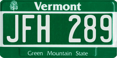 VT license plate JFH289
