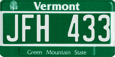 VT license plate JFH433
