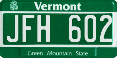 VT license plate JFH602