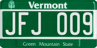 VT license plate JFJ009