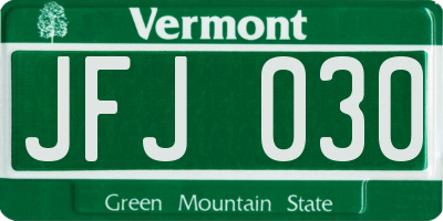 VT license plate JFJ030