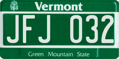 VT license plate JFJ032