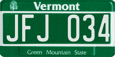 VT license plate JFJ034