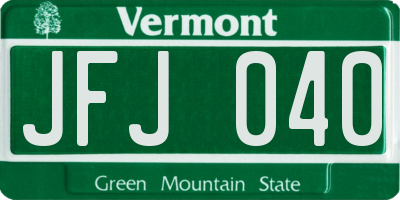 VT license plate JFJ040