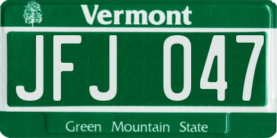 VT license plate JFJ047