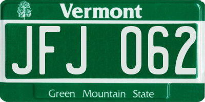VT license plate JFJ062