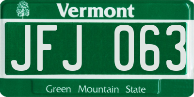 VT license plate JFJ063