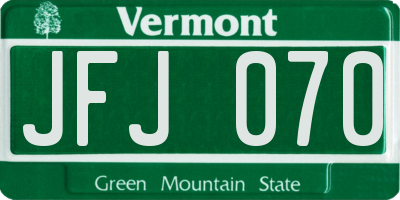 VT license plate JFJ070